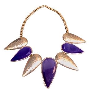 Dark blue and hammered gold statement necklace